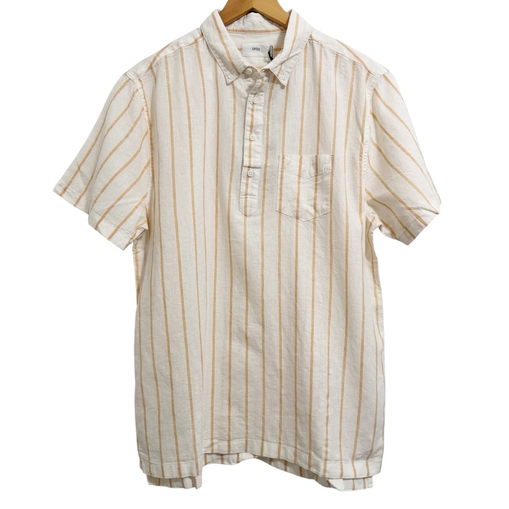 Onia Linen Blend Single Stripe Josh Pull Over Shirt NWT Large - Picture 2 of 15